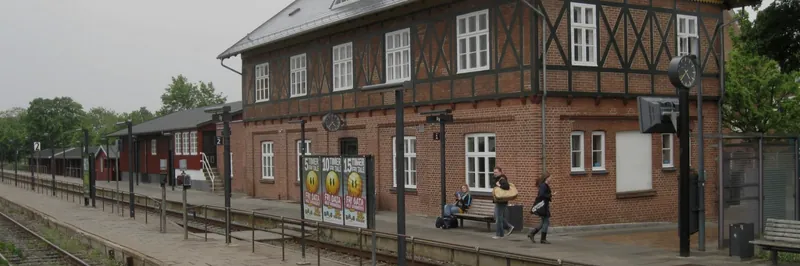 Ry Station med tog ved perronen