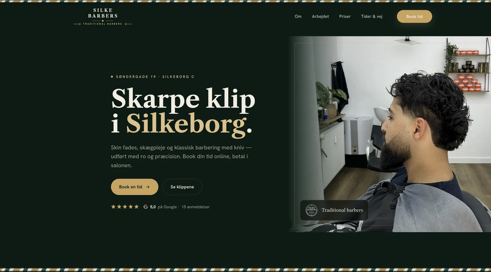 Forsiden af silkebarbers.dk med overskriften Skarpe klip i Silkeborg